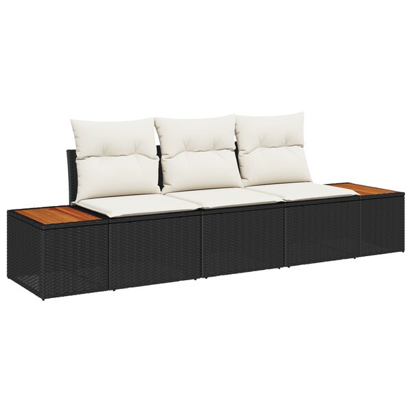 vidaXL Ensemble de 3 Canapés de Jardin avec Coussins Noir Poly Rattan Acacia