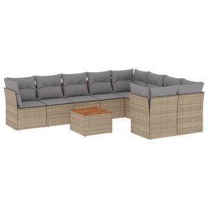 vidaXL Salon de jardin avec coussins 10 Pièces beige résine tressée