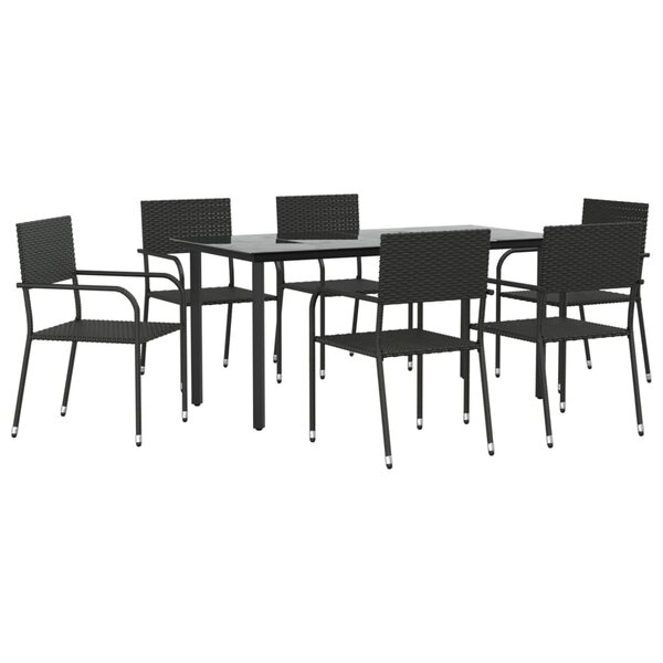 vidaXL Ensemble à manger de jardin 7 Pièces Noir Résine tressée