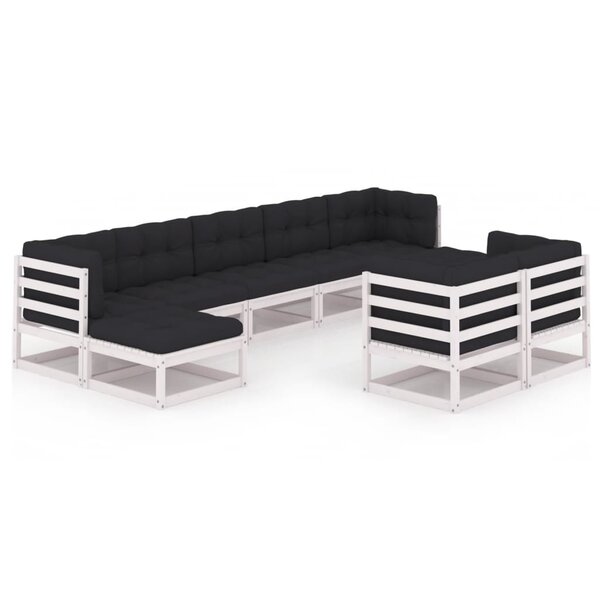 vidaXL Salon de jardin 9 Pièces avec coussins Blanc Bois de pin massif