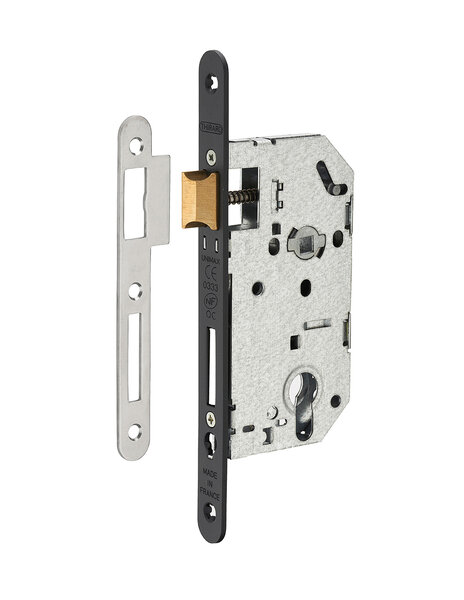 THIRARD - Serrure encastrable Unimax CE NF QC à cylindre pour porte d'entrée  axe50mm  bouts ronds  têtière noire