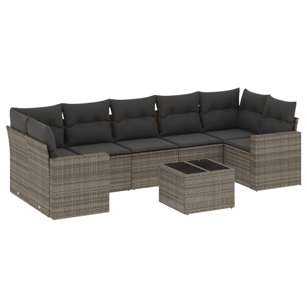 vidaXL Salon de jardin 8 Pièces avec coussins gris résine tressée