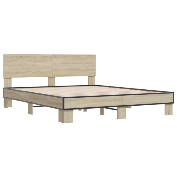 vidaXL Cadre de lit chêne sonoma 150x200 cm bois d'ingénierie et métal