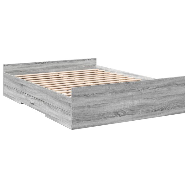 vidaXL Cadre de lit et tiroirs sonoma gris 140x190 cm bois ingénierie