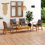 vidaXL Salon de jardin 5 Pièces avec coussin Bois d'acacia solide