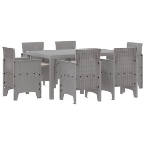vidaXL Ensemble de Salle à Manger de Jardin de 7 Pièces avec Coussins en Poly Rattan Gris Clair