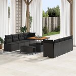 Ensemble de canapé de jardin de 11 pièces avec coussins Noir Poly Rattan Acacia