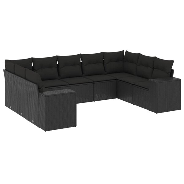 vidaXL Salon de jardin 9 Pièces avec coussins noir résine tressée