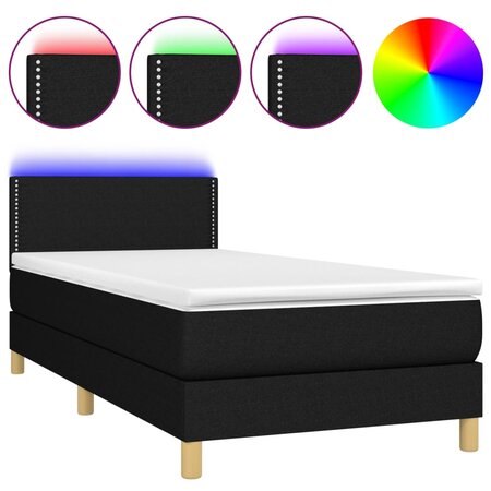 vidaXL Sommier à lattes de lit avec matelas et LED Noir 90x200cm Tissu