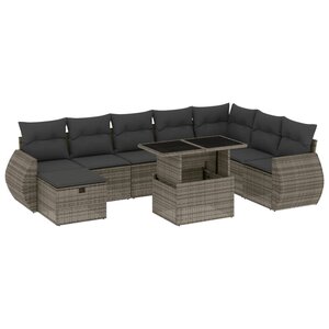 vidaXL Salon de jardin 9 Pièces avec coussins gris résine tressée