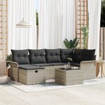 Ensemble de 7 Pièces de Canapé de Jardin avec Coussins en Poly Rotin Gris Clair