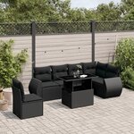 vidaXL Salon de jardin 7 Pièces avec coussins noir résine tressée