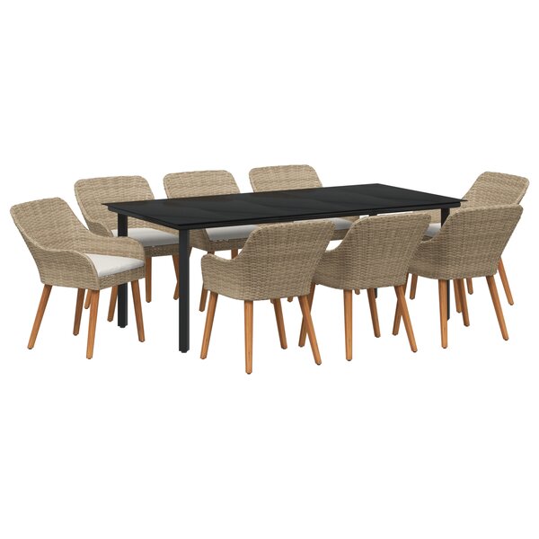 vidaXL Ensemble de salle à manger de jardin 9 pièces en rattan poly beige