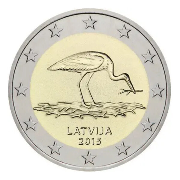 2 euros commémorative Lettonie 2015 - Cigognes noires.