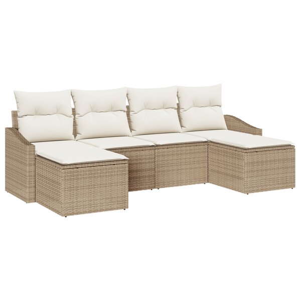 vidaXL Ensemble de canapé de jardin 6 pièces avec coussins en beige poly rotin