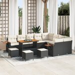 Ensemble de canapé de jardin 13 pièces avec coussins Noir Poly Rotin Acacia