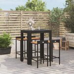vidaXL Ensemble de bar jardin 5 Pièces noir poly rotin/bois massif acacia