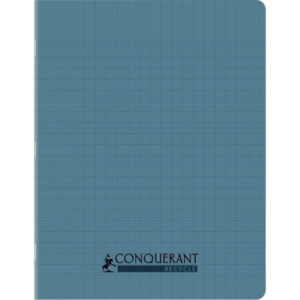 Cahier recyclé et recyclable  96 pages seyès 90 g  couverture polypropylène bleu  format 17 x 22 cm CONQUERANT