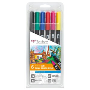 Feutre dessin double pointe abt set de 6 couleurs primaires x 6 tombow