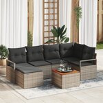 Ensemble de Canapés de Jardin 7 Pièces avec Coussins Gris Poly Rattan Acacia