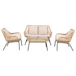 Salon de jardin 4 pers. 4 pièces style exotique métal époxy résine imitation bambou coussins grand confort inclus polyester beige