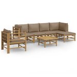vidaXL Salon de jardin 7 Pièces avec coussins taupe bambou