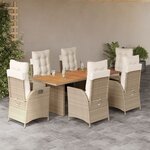 vidaXL Ensemble à manger de jardin et coussins 7 Pièces beige poly rotin