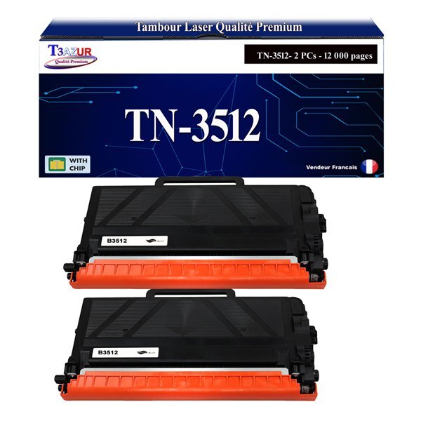 T3AZUR - 2x Toners compatibles avec Brother TN3512 pour Brother HL-L6250DN  HL-L6300DW  HL-L6300DWT  HL-L6400DW  HL-L6400DWT  HL-L6400DWTSP  HL-L6400DWTT  HL-L6450DW Noir - 12 000 pages