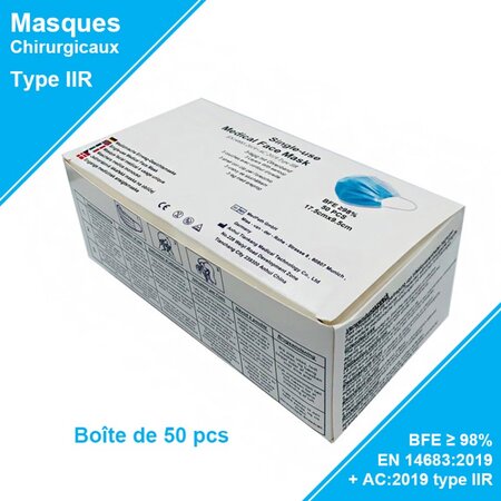 Masque chirurgical MEDICAL LE NOIR - TYPE 2 - Lot de 50
