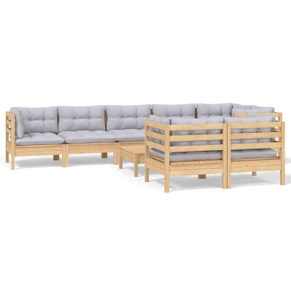 vidaXL Salon de jardin 9 Pièces avec coussins gris bois de pin massif