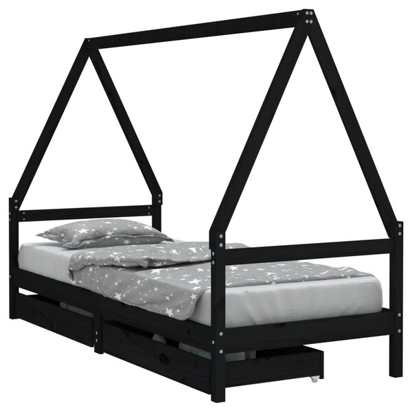 vidaXL Cadre de lit enfant avec tiroirs noir 90x200 cm bois pin massif