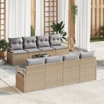 Ensemble de Canapés de Jardin 9 Pièces avec Coussins Beige en Rattan Synthétique