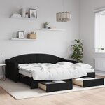 vidaXL Lit de jour avec gigogne et tiroirs noir 90x190 cm tissu