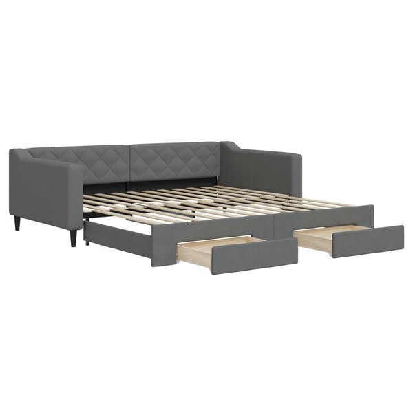 vidaXL Lit de jour avec gigogne et tiroirs gris foncé 100x200 cm tissu