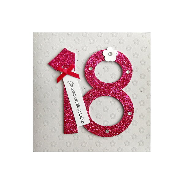 Carte de voeux glamour - anniversaire - 18 ans rose argenté
