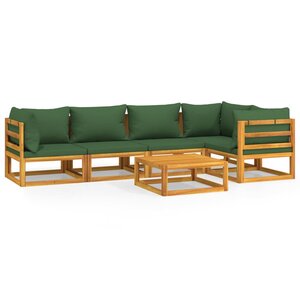 vidaXL Salon de jardin 6 Pièces avec coussins vert bois massif