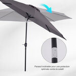 Parasol en métal rond polyester 180g/m² manivelle inclinable Ø 3 x 2 45 m gris
