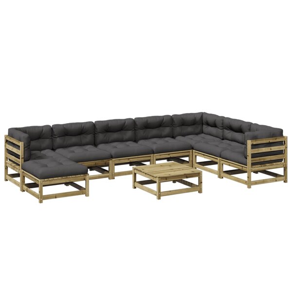 vidaXL Salon de jardin 9 Pièces avec coussins bois de pin imprégné