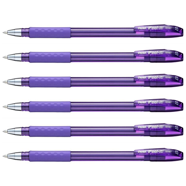 Stylo Bille à Capuchon IFeel-it! BX487 Pointe Moyenne Violet x 6 PENTEL