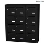 Bloc collectif Leabox 3x4 grade 3 simple face intérieur mural noir 9005 finition brillante