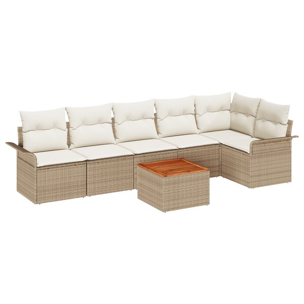vidaXL Ensemble de canapé de jardin 7 pièces avec coussins Beige Poly Rattan Acacia
