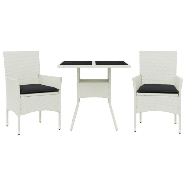 vidaXL Ensemble à manger de jardin et coussins 3 Pièces blanc rotin verre