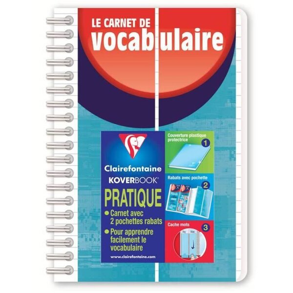 CLAIREFONTAINE - Carnet de vocabulaire KOVERBOOK - 11 x 17 - 100 pages lignées + marge - Couverture polypro translucide
