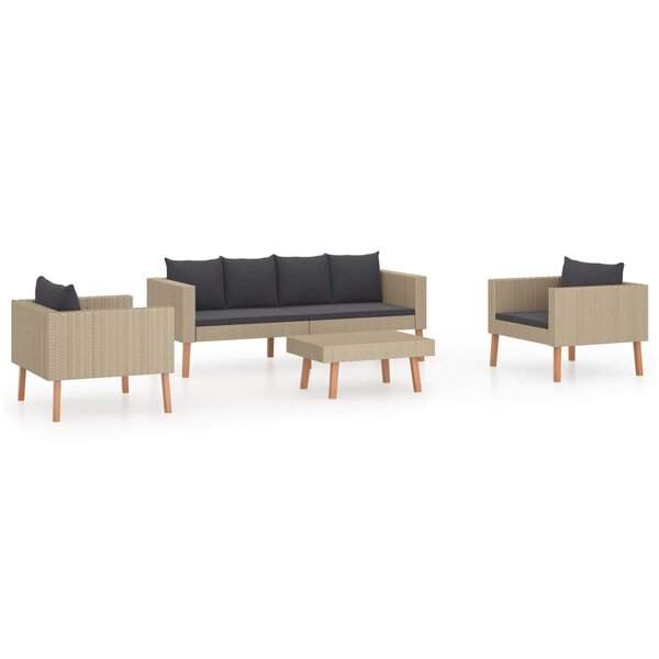 vidaXL Salon de jardin 4 Pièces avec coussins Résine tressée Beige