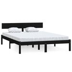 vidaXL Cadre de lit Noir Bois de pin massif 135x190 cm Double