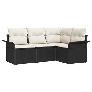 Ensemble de Canapés de Jardin de 4 Pièces avec Coussins en Rattan Poly Noir