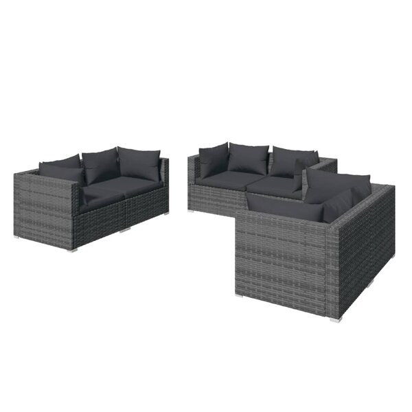 vidaXL Salon de jardin 6 Pièces avec coussins Résine tressée Gris