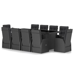 vidaXL Salon de jardin 11 Pièces avec coussins résine tressée noir