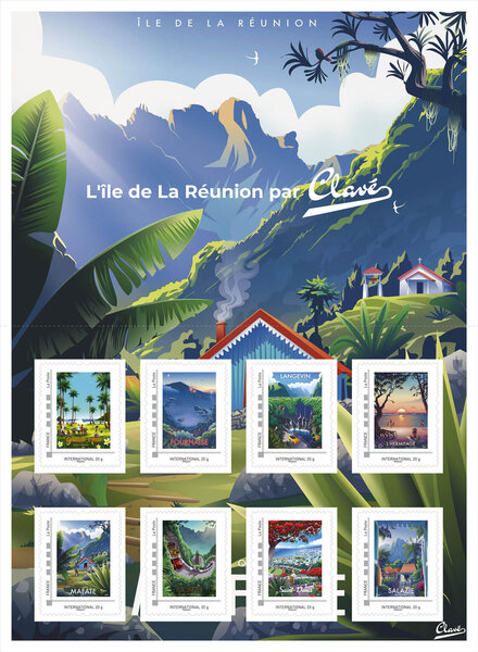 Collector 8 timbres - L'île de la Réunion par Clavé - Lettre Internationale