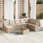 Ensemble de canapé de jardin 9 pièces avec coussins beige en poly rotin acacia
